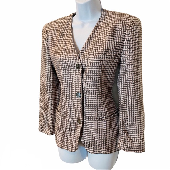 Jones New York Pink & Gray Houndstooth Blazer Sz 4 - Picture 2 of 14